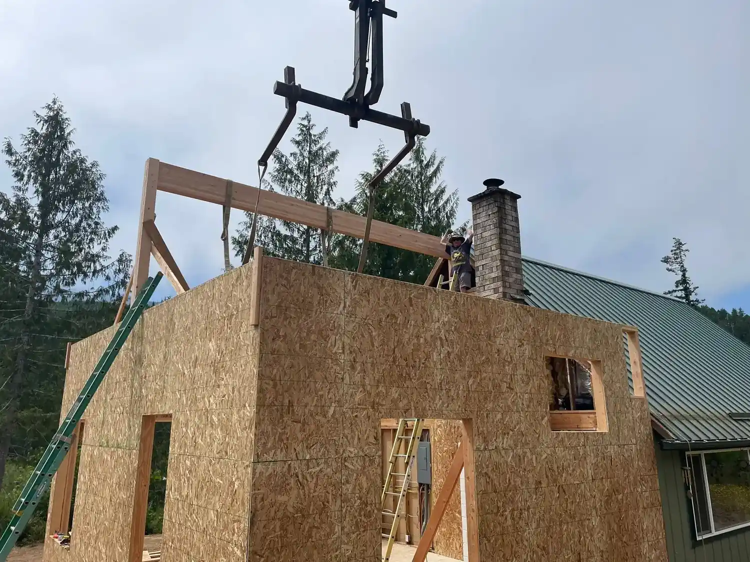 Timber framing and structural carpentry on a custom home in Clallam County, WA