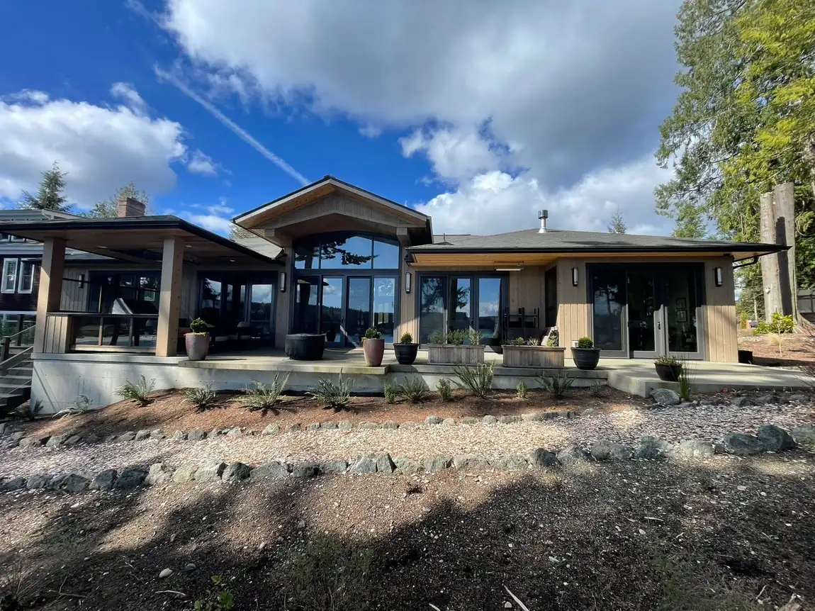 Modern single-story custom home with deep eaves near Sequim, WA