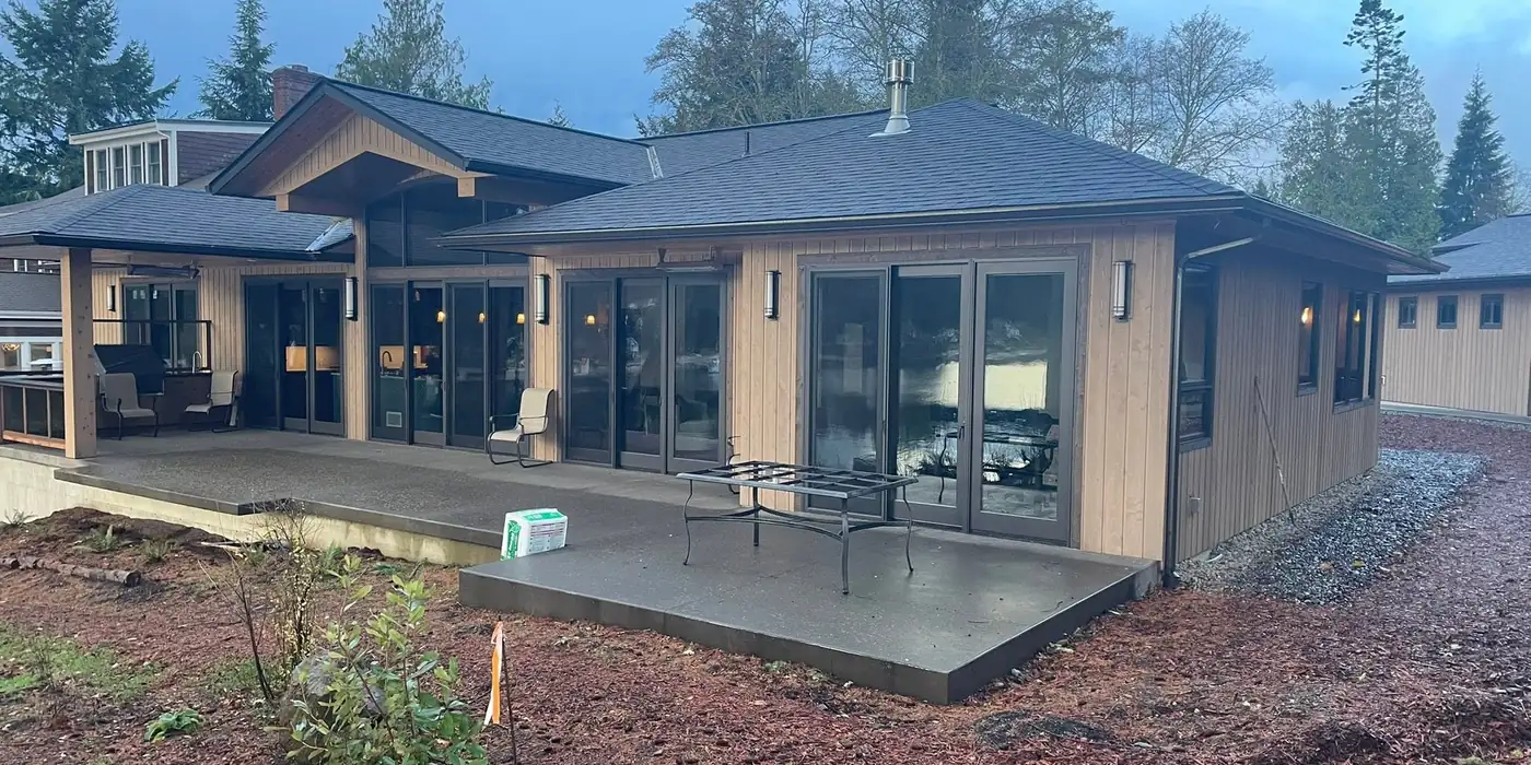 Finished single-story custom home with a covered patio near Port Angeles, WA