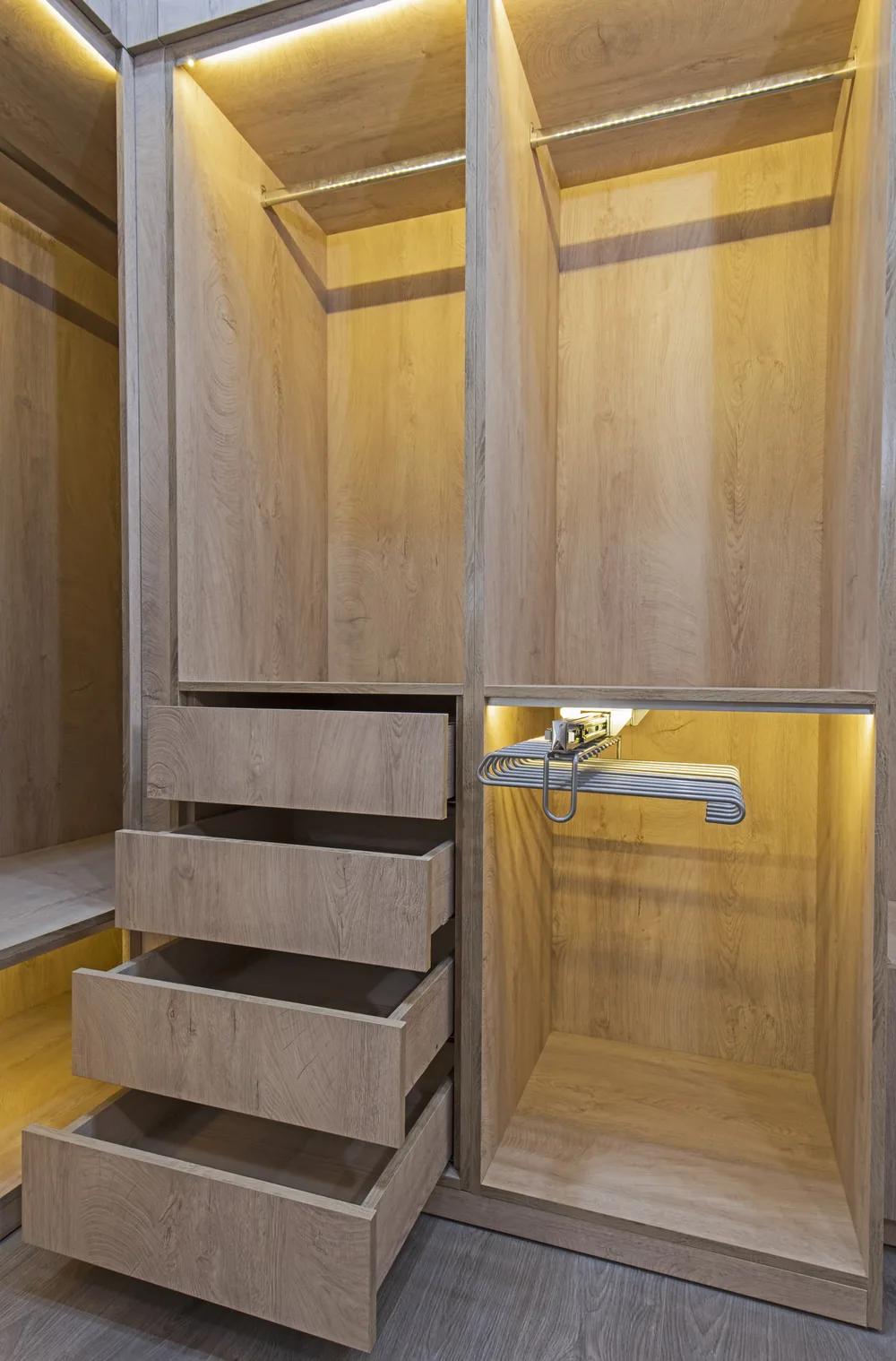 Walk-in closet with built-in shelving and hanging space